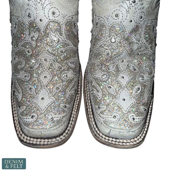 Corral A3397 White Glittered Inlay Crystals Wedding Cowboy Western Boots 6.5 M - Picture 4 of 16